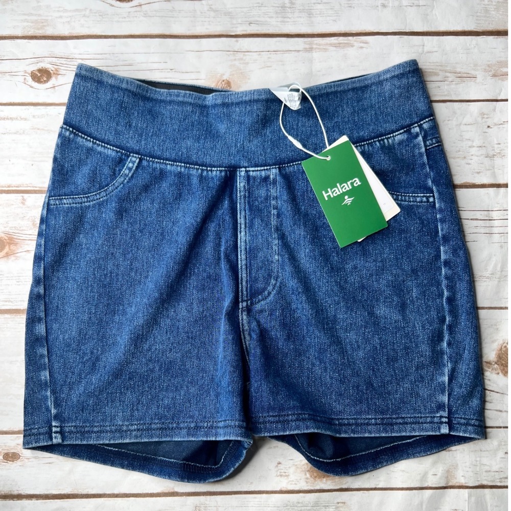 Halara Flex Denim Shorts Blue High Waisted Stretch Pull On Size M